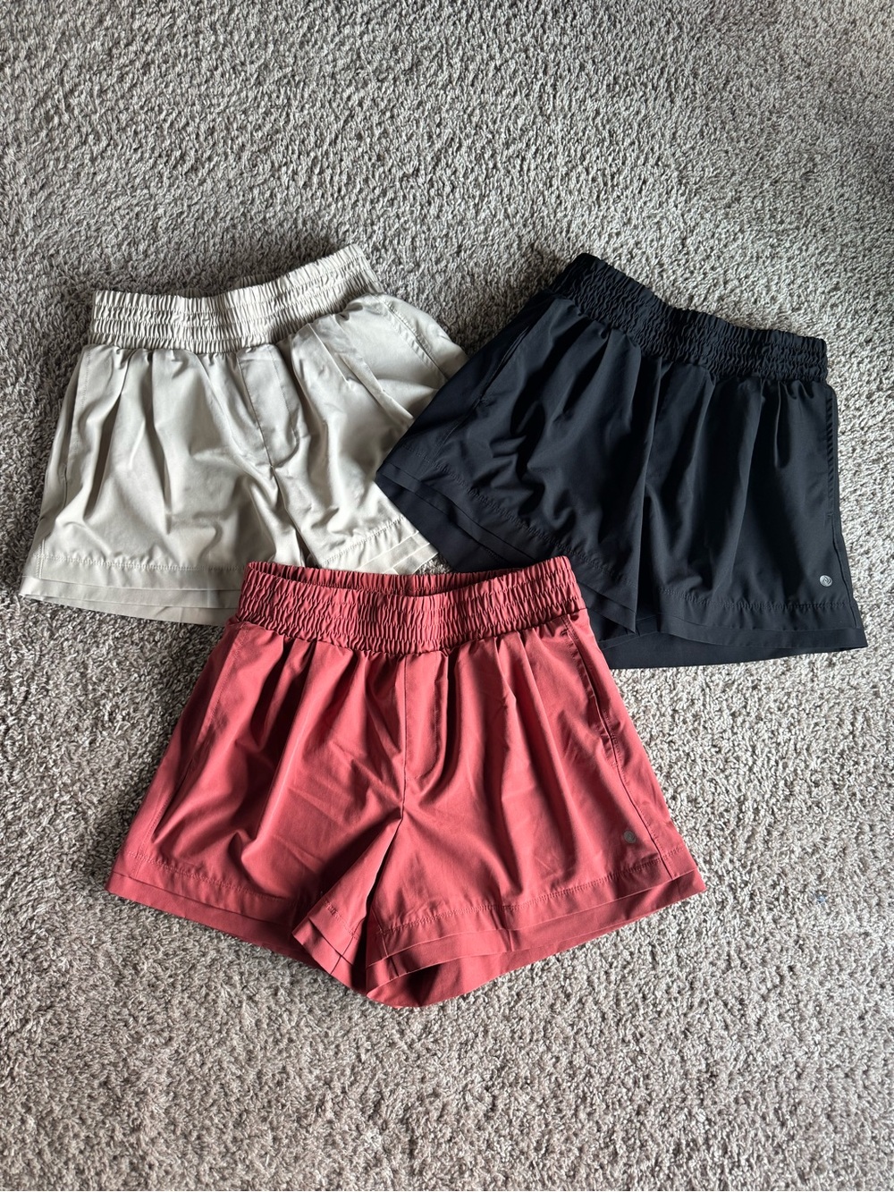 Apana Women’s Athletic Shorts Trio — Terracotta, Black, Tan